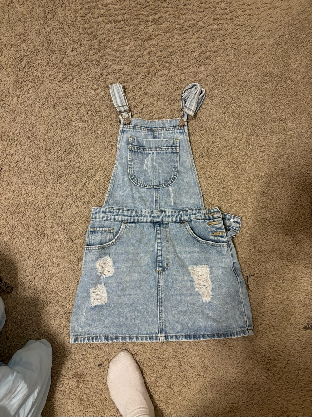 Forever 21 Light Blue Distressed Denim Overall Skirt